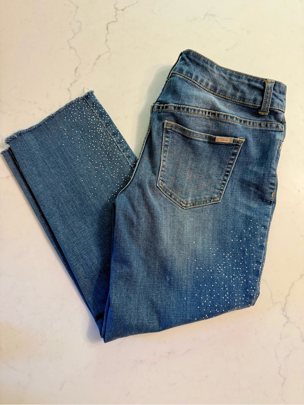 Chico's Mid-Blue Straight-Leg Jeans with Crystal Scatter